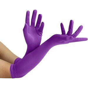 Women's Purple Elbow Length Fabric Satin Gloves Halloween Costume Accessories